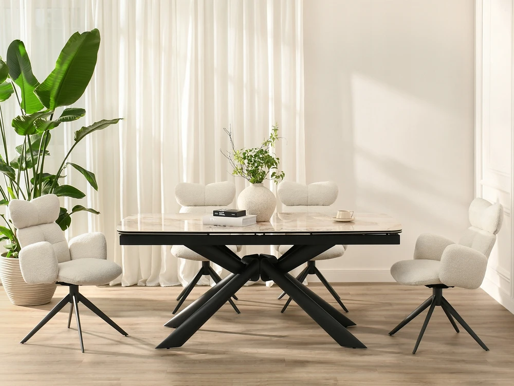 Mebel Partner STILINGA SUKAMA KĖDĖ MINKŠTA KILPA BOUCLE MADELINE PAGRINDAS Juodas