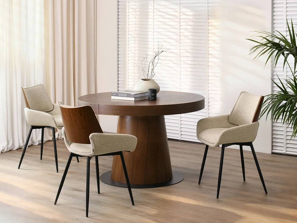 Mebel Partner STILINGA SVEČIAVIES KAMBARIO KĖDĖ SUlenkta MEDIENOS RIEŠUTŲ GRACE BOUCLE BEIGE Juodas