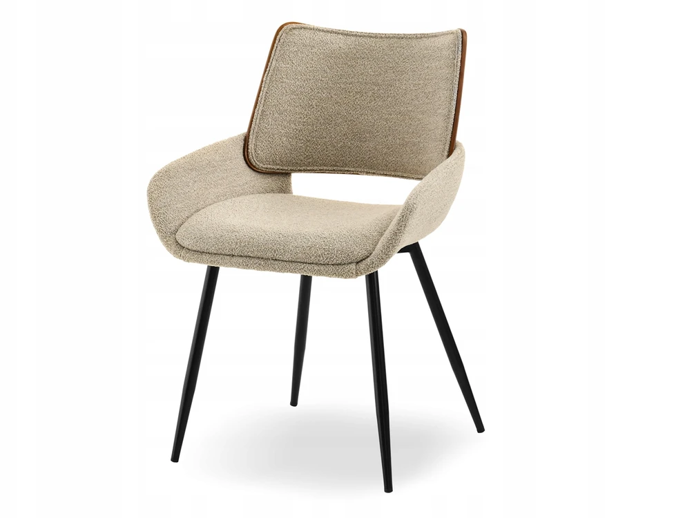 Mebel Partner STILINGA SVEČIAVIES KAMBARIO KĖDĖ SUlenkta MEDIENOS RIEŠUTŲ GRACE BOUCLE BEIGE Juodas