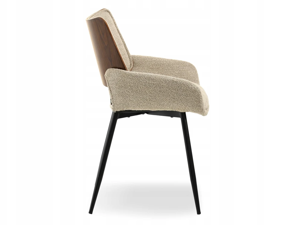 Mebel Partner STILINGA SVEČIAVIES KAMBARIO KĖDĖ SUlenkta MEDIENOS RIEŠUTŲ GRACE BOUCLE BEIGE Juodas