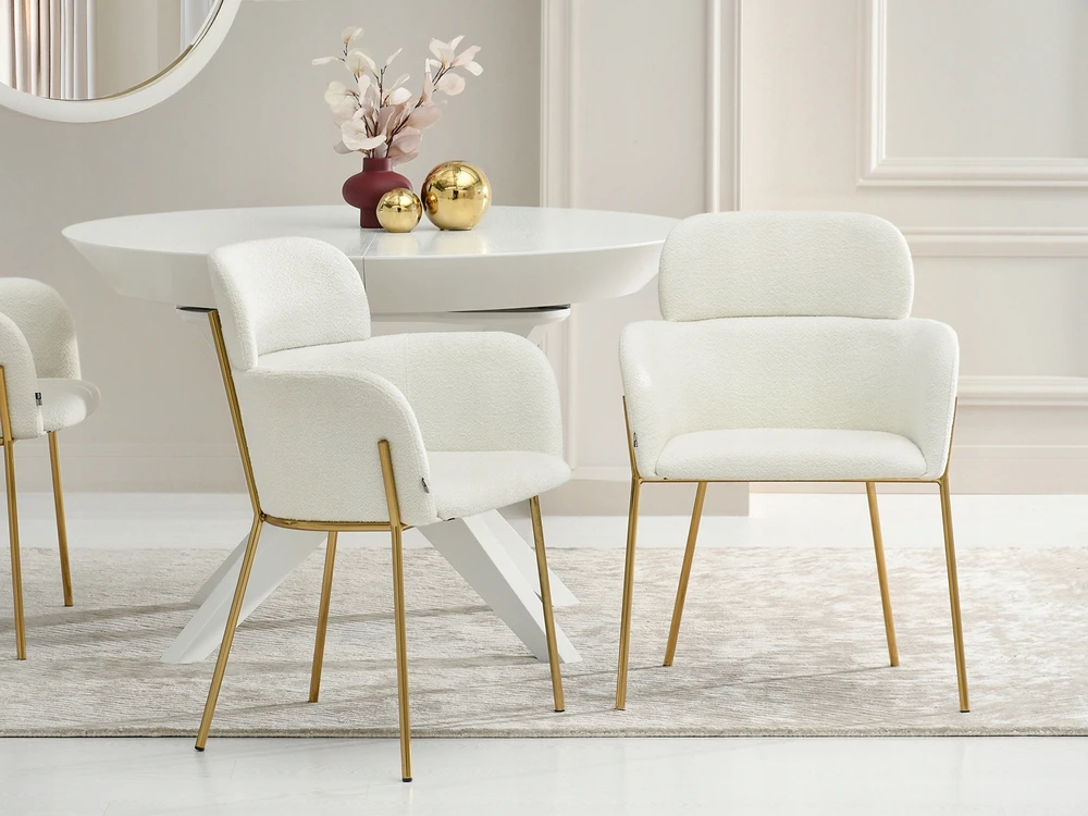 Mebel Partner STILINGA SVETAINES KĖDĖ SU porankiais BOUCLE BIAGIO CREAM GOLD