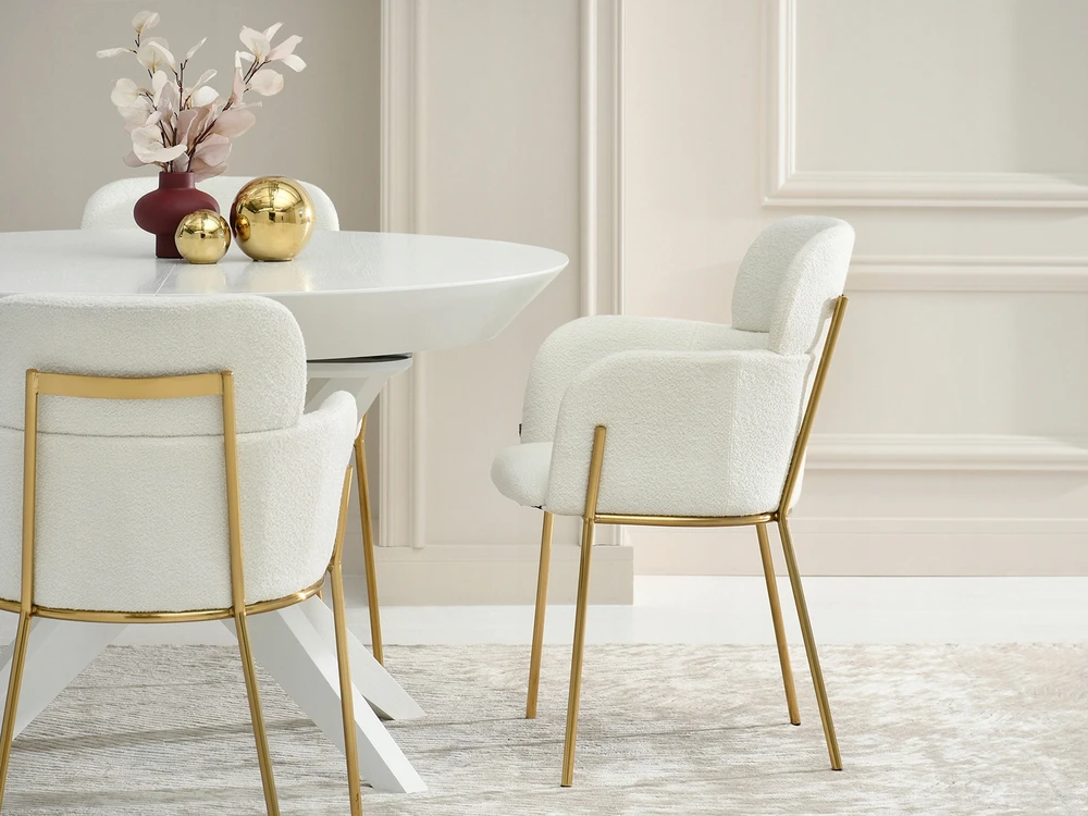 Mebel Partner STILINGA SVETAINES KĖDĖ SU porankiais BOUCLE BIAGIO CREAM GOLD