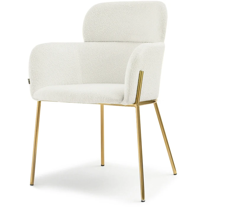 Mebel Partner STILINGA SVETAINES KĖDĖ SU porankiais BOUCLE BIAGIO CREAM GOLD