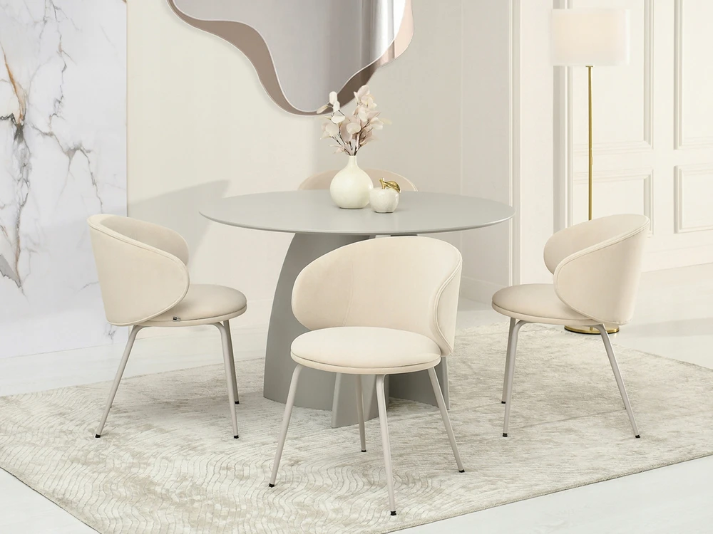 Mebel Partner STILINGAS VELVETINĖS SVETAINES KĖDĖS, CINDY, KREMINIS, PILKAS PAGRINDAS