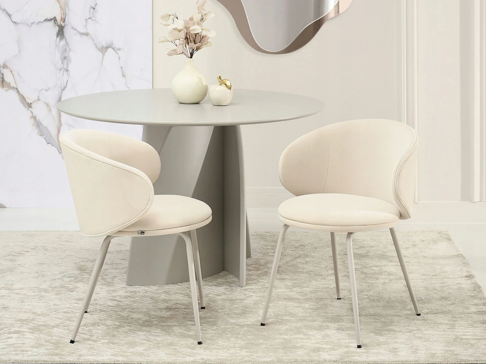 Mebel Partner STILINGAS VELVETINĖS SVETAINES KĖDĖS, CINDY, KREMINIS, PILKAS PAGRINDAS