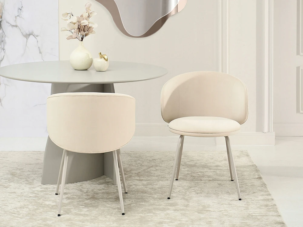 Mebel Partner STILINGAS VELVETINĖS SVETAINES KĖDĖS, CINDY, KREMINIS, PILKAS PAGRINDAS