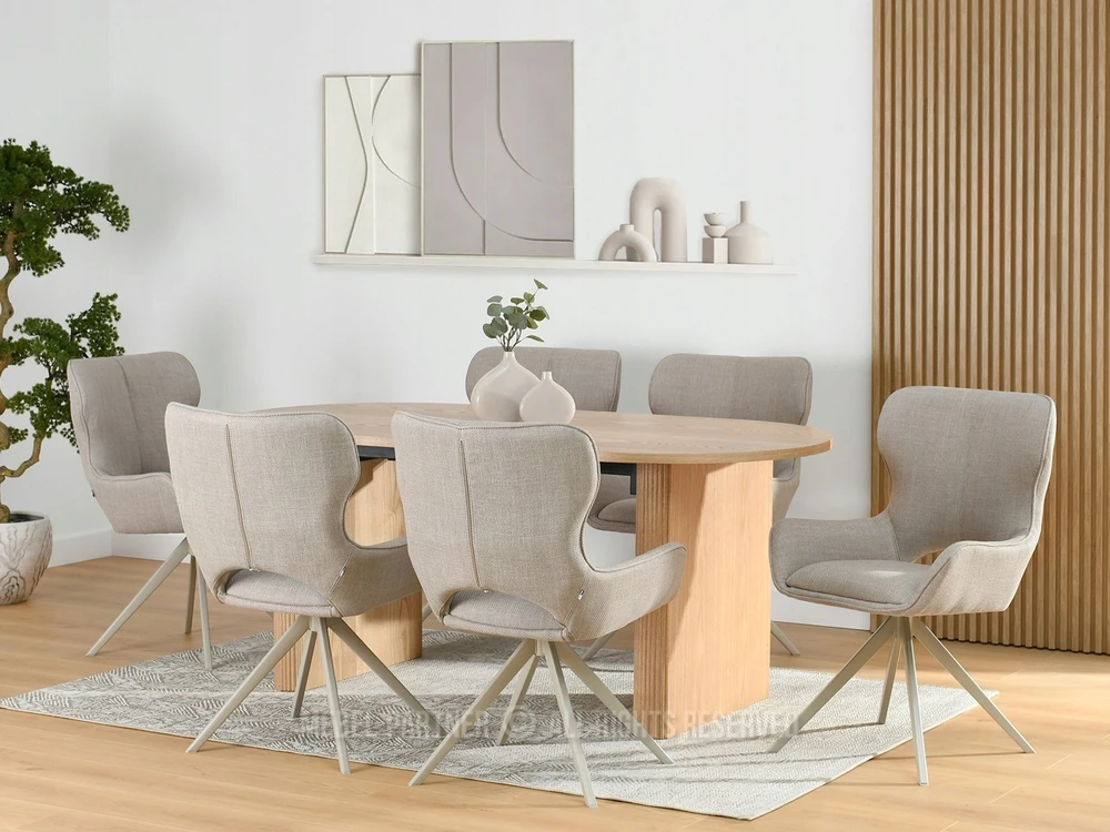 Mebel Partner SUKAMA KĖDĖ SU IŠkirpta NUGARĖLĖ MARGARET BEIGE AUDINIU ANT KOJOS BEIGE