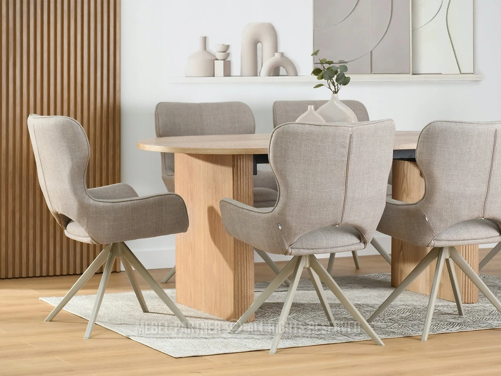 Mebel Partner SUKAMA KĖDĖ SU IŠkirpta NUGARĖLĖ MARGARET BEIGE AUDINIU ANT KOJOS BEIGE
