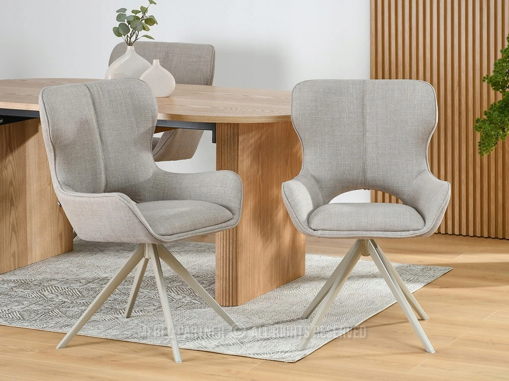 Mebel Partner SUKAMA KĖDĖ SU IŠkirpta NUGARĖLĖ MARGARET BEIGE AUDINIU ANT KOJOS BEIGE