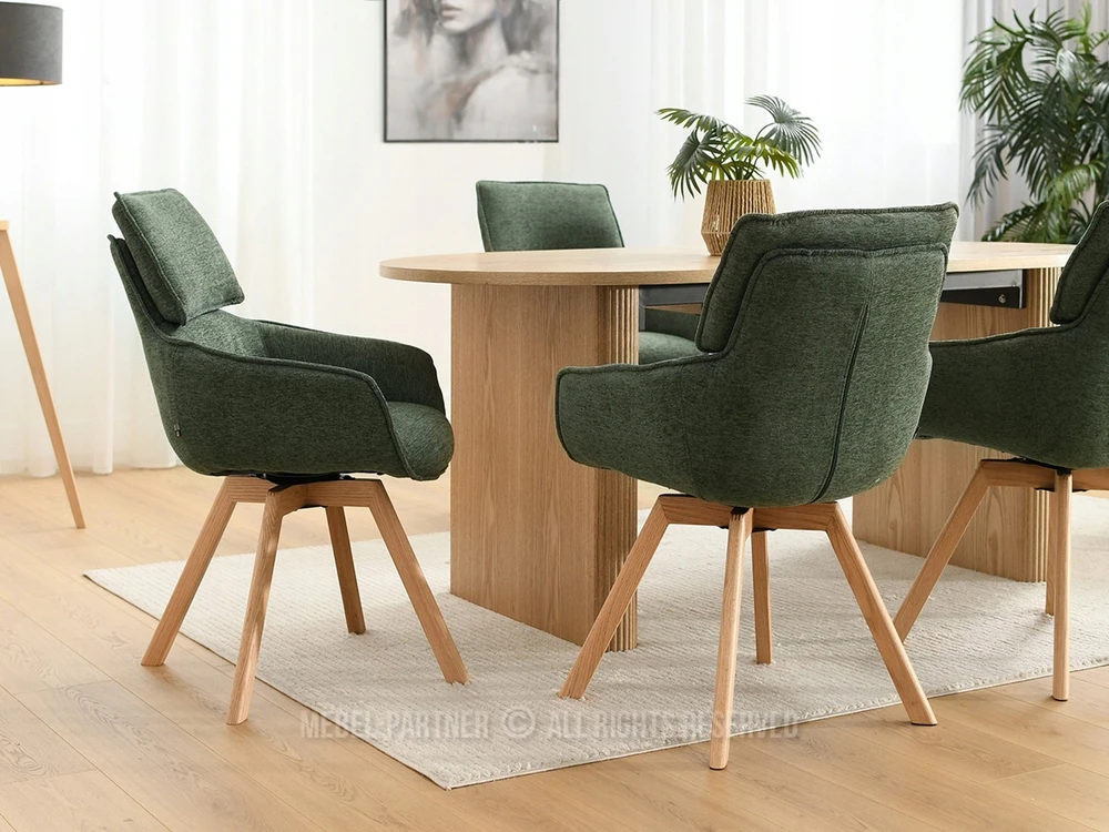 Mebel Partner SUKIMASIS KĖDĖS ANT MEDINĖS KOJĖS SU RANKŲ ATRANKAIS DORIAN Žalias OAK