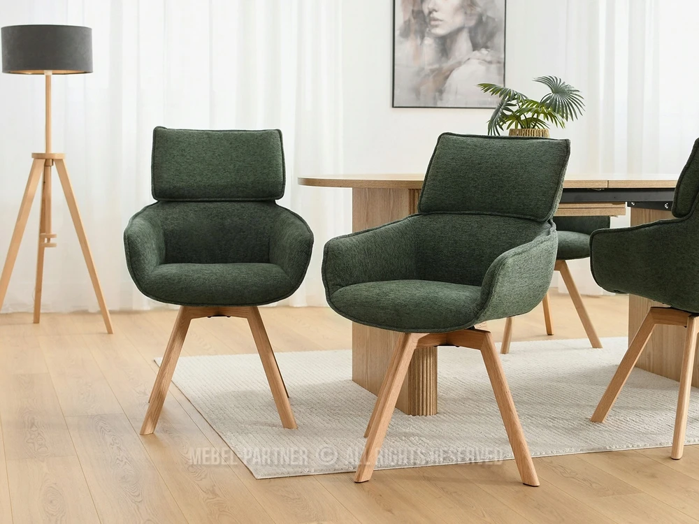 Mebel Partner SUKIMASIS KĖDĖS ANT MEDINĖS KOJĖS SU RANKŲ ATRANKAIS DORIAN Žalias OAK