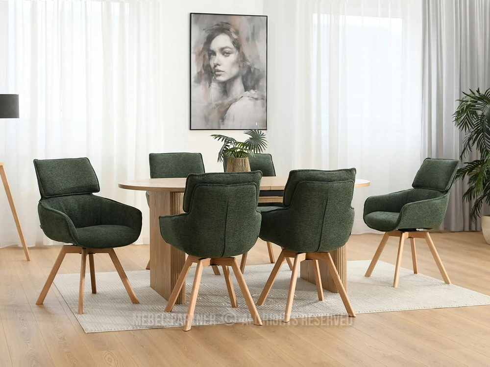 Mebel Partner SUKIMASIS KĖDĖS ANT MEDINĖS KOJĖS SU RANKŲ ATRANKAIS DORIAN Žalias OAK