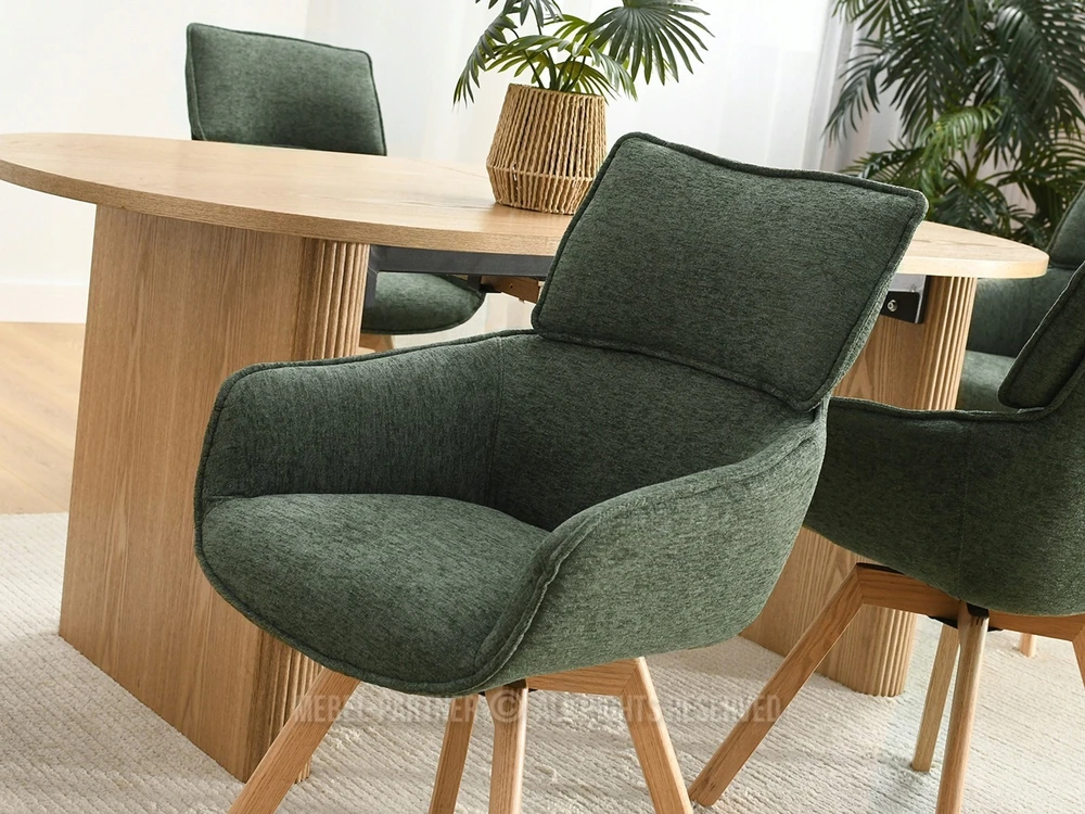 Mebel Partner SUKIMASIS KĖDĖS ANT MEDINĖS KOJĖS SU RANKŲ ATRANKAIS DORIAN Žalias OAK