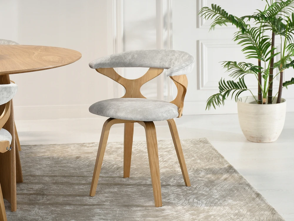 Mebel Partner SUPRASTINTA 360* AŪRINĖ KĖDĖ IŠ faneros AUDINIO CHENILL BONITO Pilkas Ąžuolo