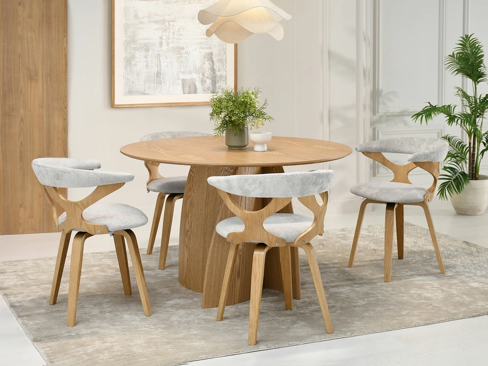 Mebel Partner SUPRASTINTA 360* AŪRINĖ KĖDĖ IŠ faneros AUDINIO CHENILL BONITO Pilkas Ąžuolo
