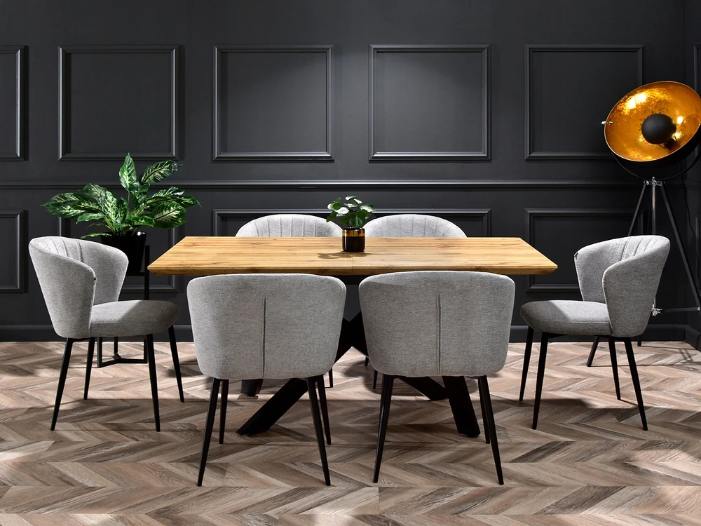 Mebel Partner SVETAINĖS KĖDĖS KOMFORTAS ŠVIESUS MINKLOS KOJOS JUODOS ZITA PILKOS