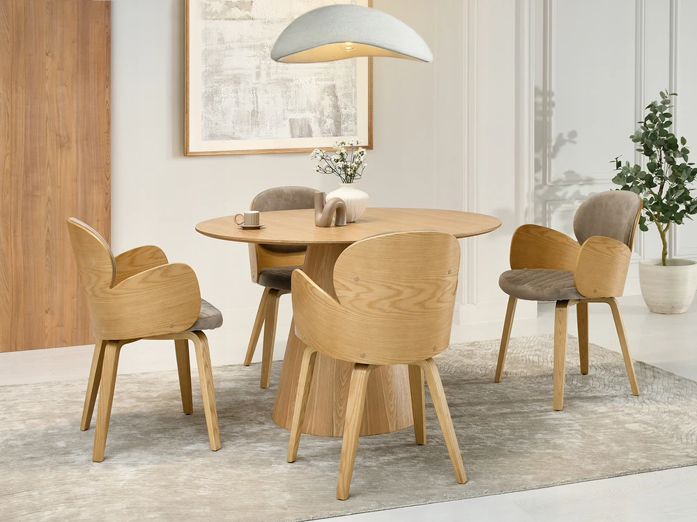 Mebel Partner VELIURINĖ KĖDĖ IŠ lenktos MEDIENOS SU PATOGIAIS RANKIAIS ARIA OAK EEŻ