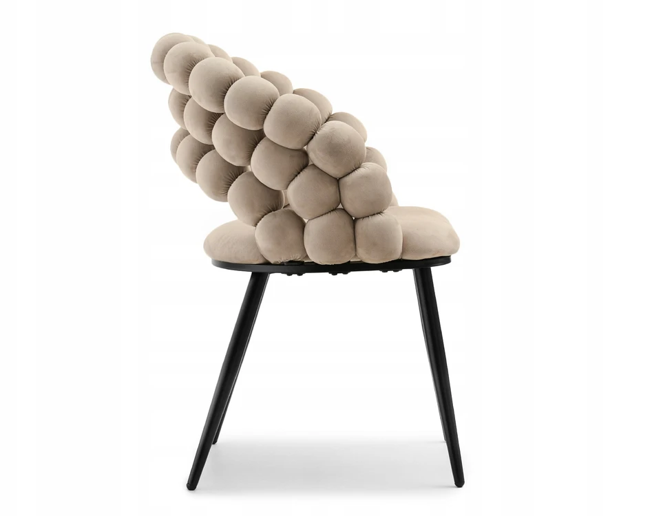 Mebel Partner VELIŪRINĖ KĖDĖ SU BURBULIUOTA ATGARA LUCY BEIGE BURBULU ANT JUODŲ KOJŲ