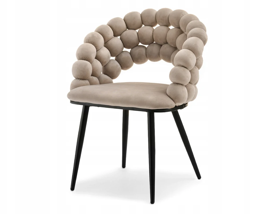 Mebel Partner VELIŪRINĖ KĖDĖ SU BURBULIUOTA ATGARA LUCY BEIGE BURBULU ANT JUODŲ KOJŲ