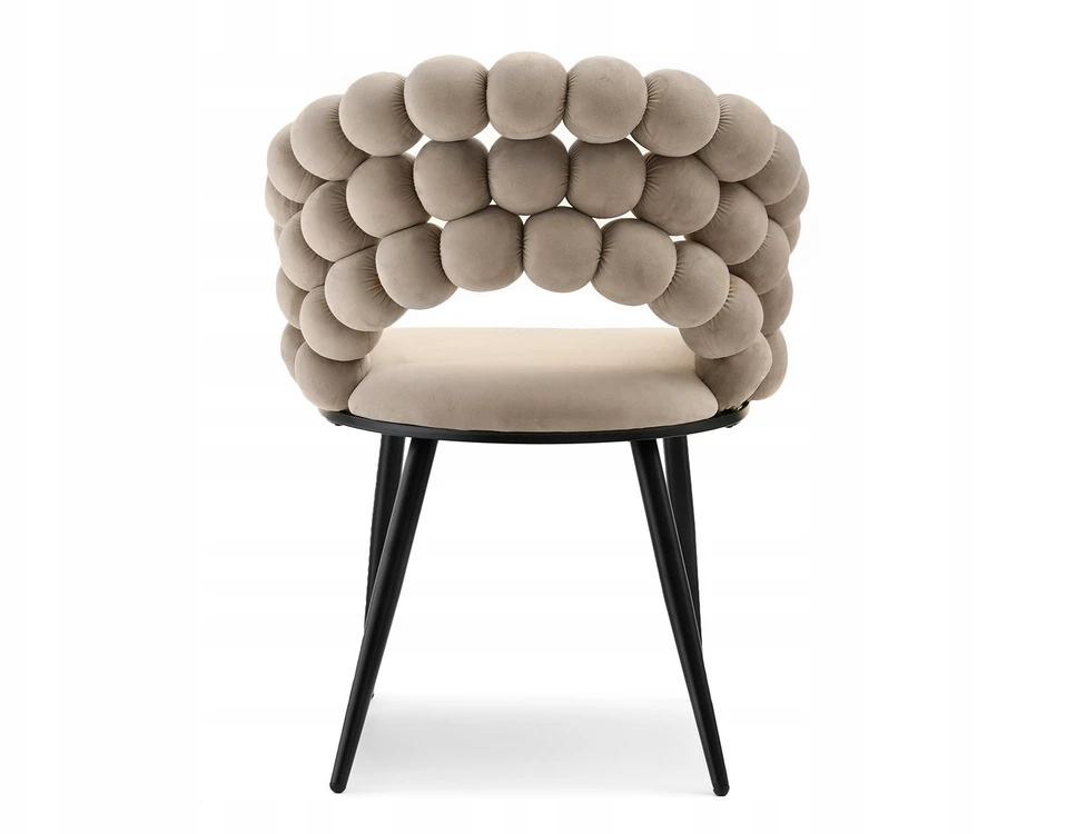 Mebel Partner VELIŪRINĖ KĖDĖ SU BURBULIUOTA ATGARA LUCY BEIGE BURBULU ANT JUODŲ KOJŲ