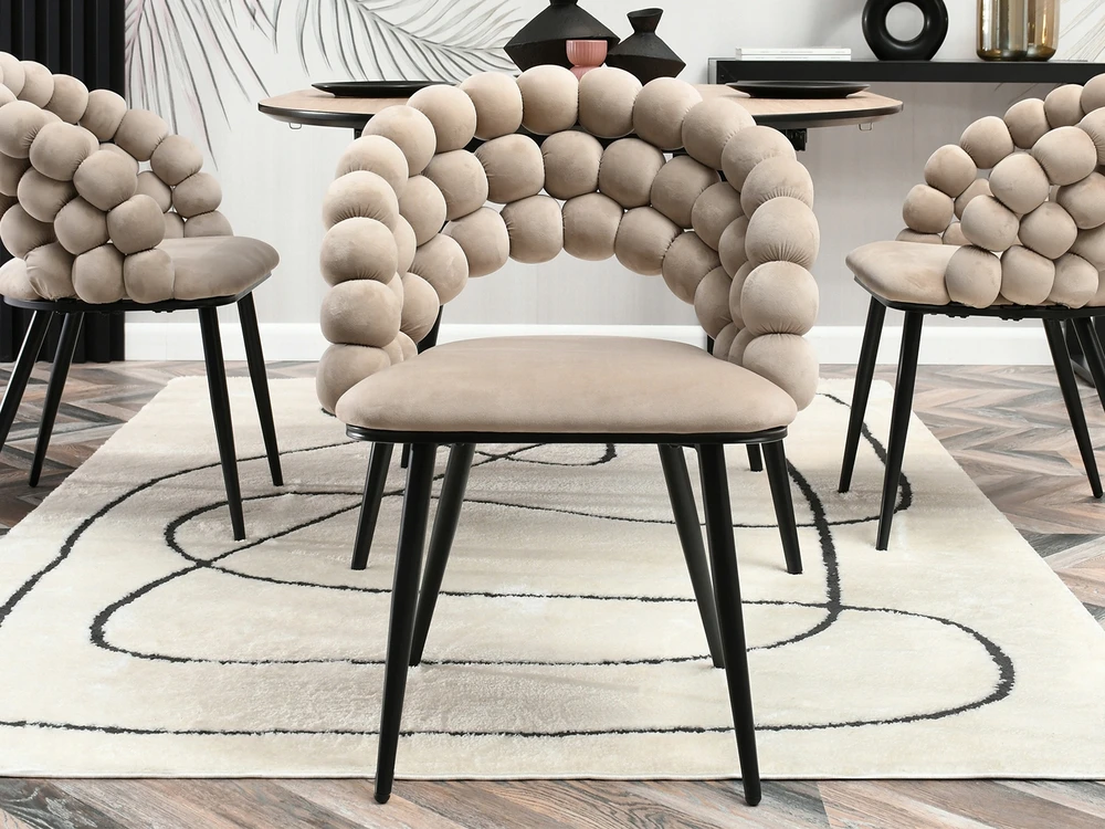 Mebel Partner VELIŪRINĖ KĖDĖ SU BURBULIUOTA ATGARA LUCY BEIGE BURBULU ANT JUODŲ KOJŲ
