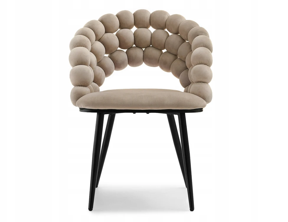 Mebel Partner VELIŪRINĖ KĖDĖ SU BURBULIUOTA ATGARA LUCY BEIGE BURBULU ANT JUODŲ KOJŲ