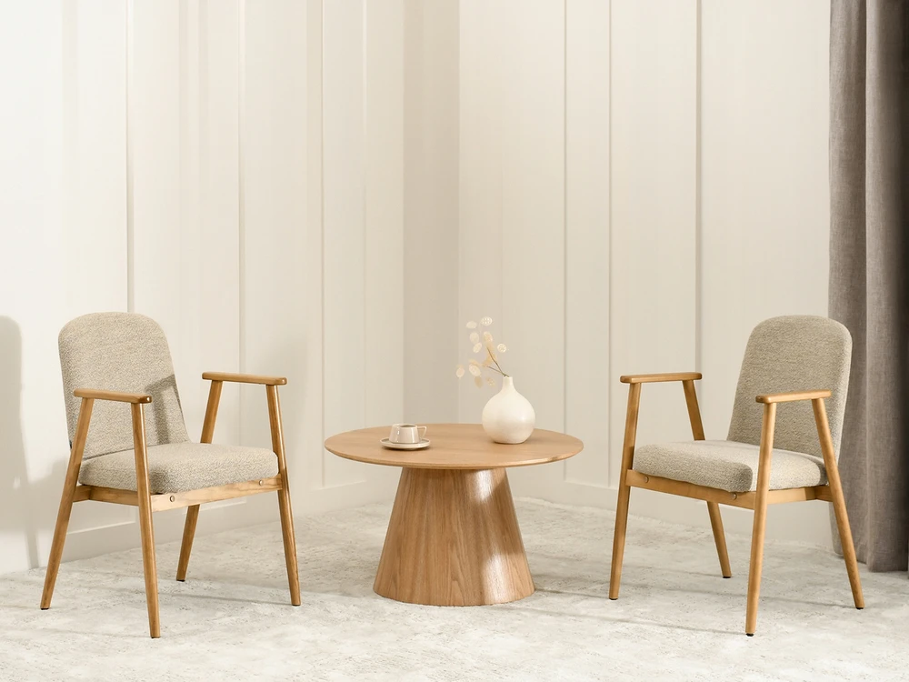 Mebel Partner VINTAGE STILIAUS KĖDĖ SU Ąžuolo porankiais LOFOT BEIGE BOUCLE