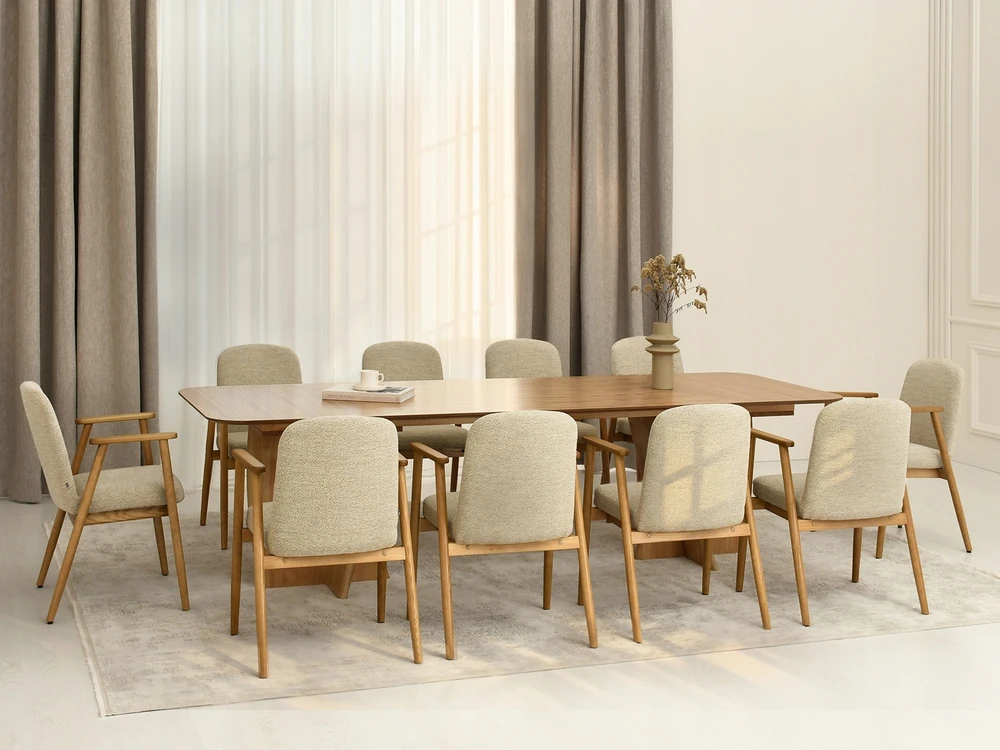 Mebel Partner VINTAGE STILIAUS KĖDĖ SU Ąžuolo porankiais LOFOT BEIGE BOUCLE
