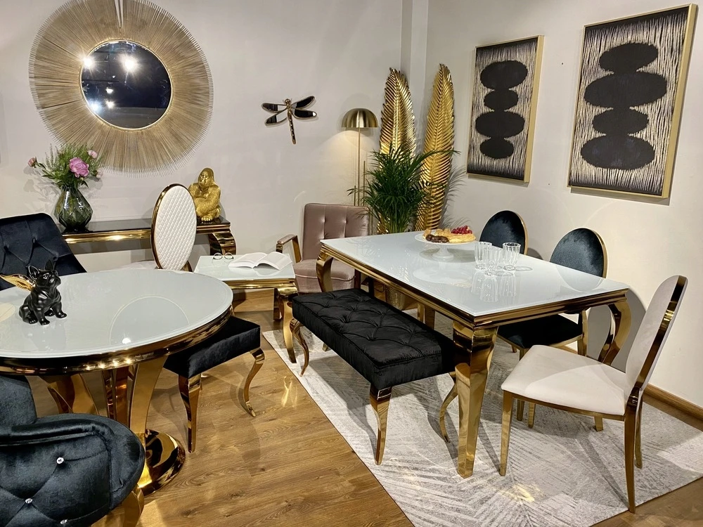 Meblomoda Moderni auksinė Glamour aksominė balta kėdė
