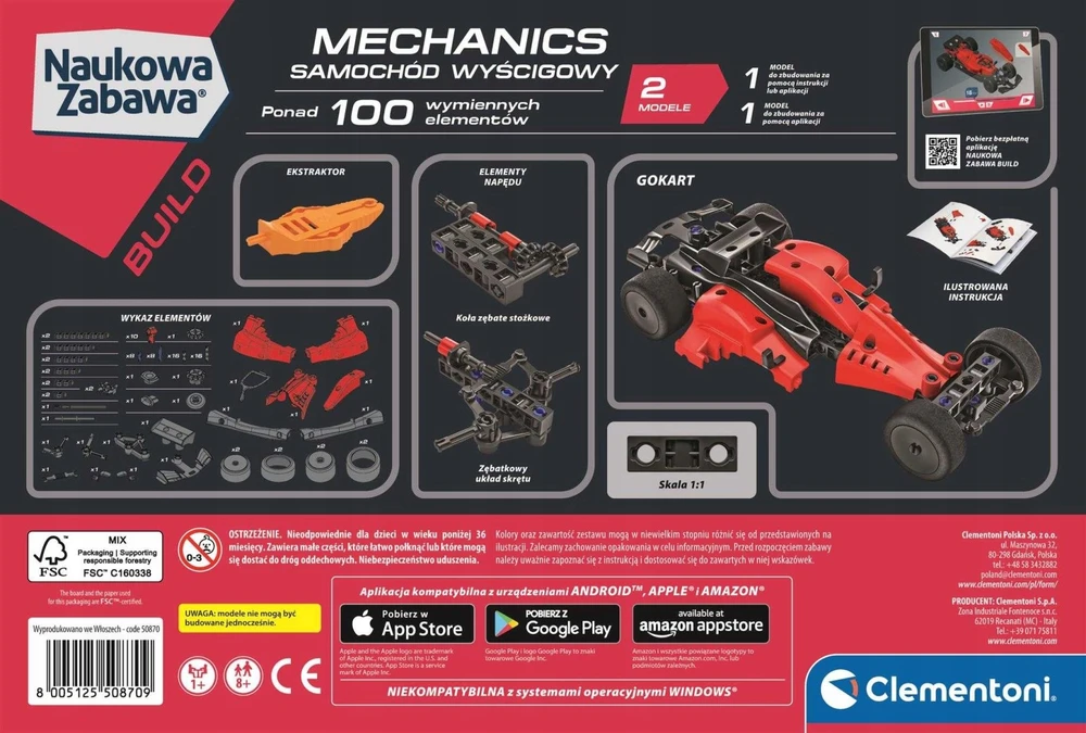 Mechanikos laboratorijos konstrukcijos rinkinys – Formulės 1 lenktyninis automobilis – Clementoni 50870