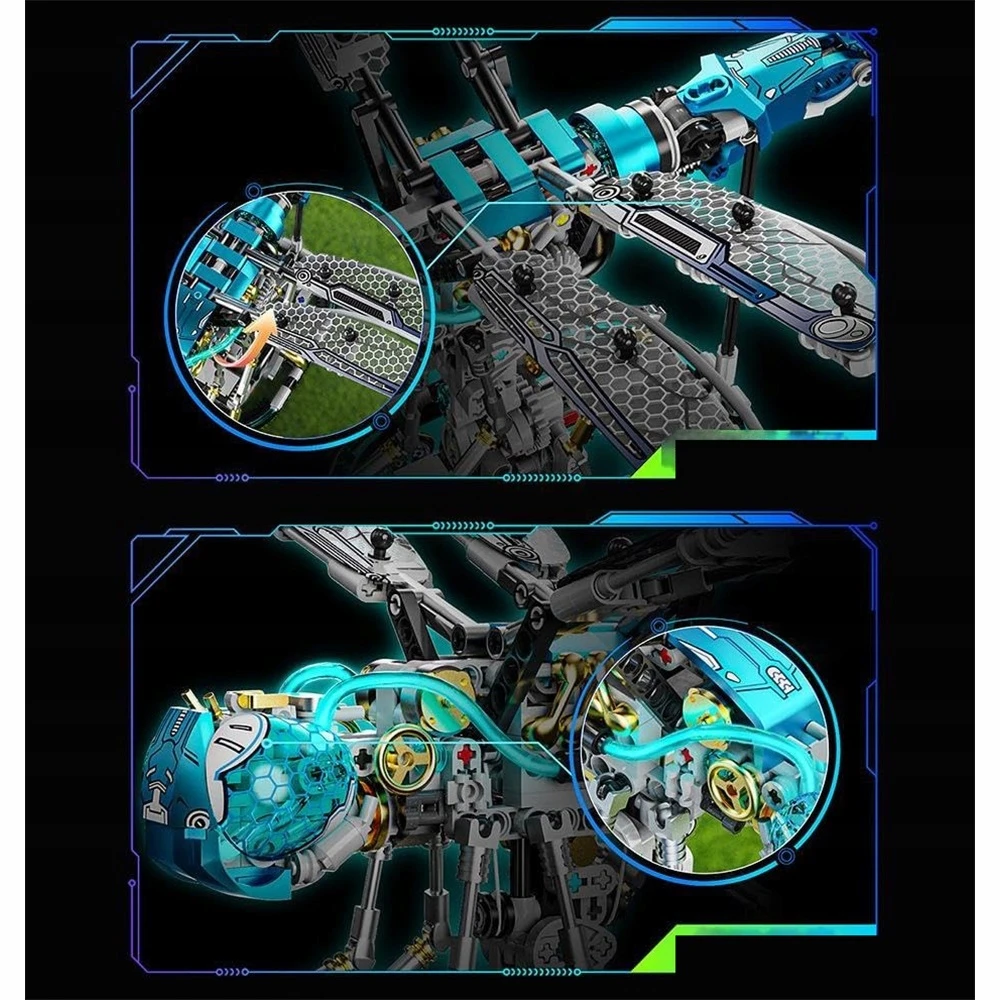 MECHANINIAI DRAGONFLY BLOKAI 866 KONSTRUKCINIŲ ELEMENTŲ BLOKŲ RINKINYS SU LED