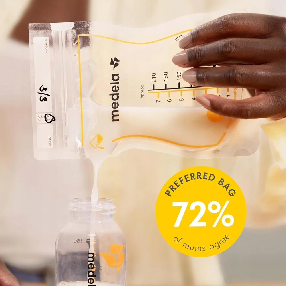 MEDELA EASY POUR MOTINOS PIENO LAIKYMO MAIŠELIAI, 210 ML, 100 VNT.