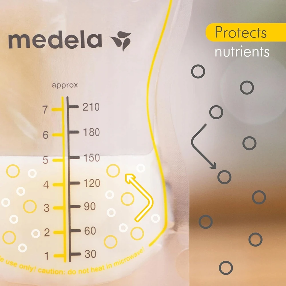 MEDELA EASY POUR MOTINOS PIENO LAIKYMO MAIŠELIAI, 210 ML, 100 VNT.