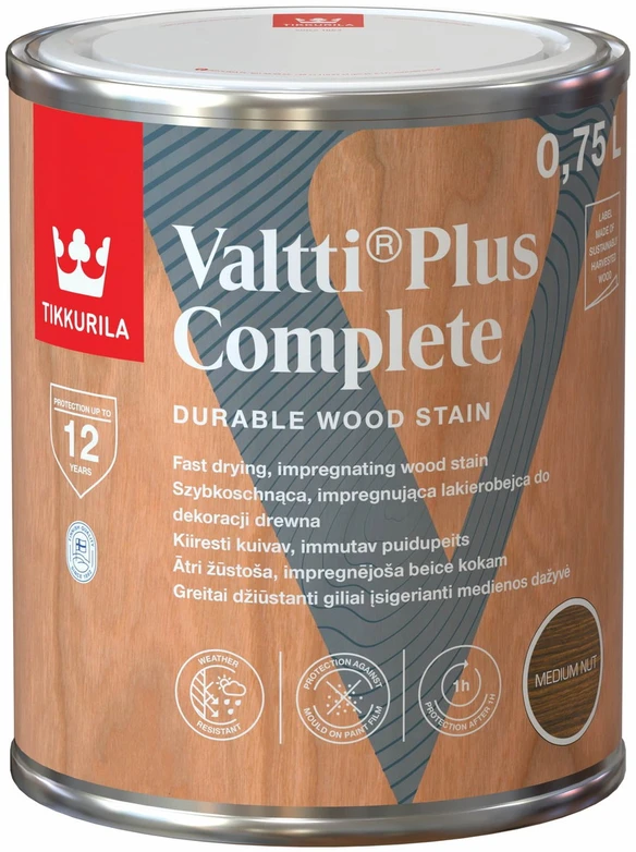 Medienos dažyvė TIKKURILA VALTTI PLUS COMPLETE, šilko matiniai, pilkos sp., 0,75 l