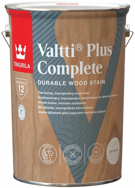 Medienos dažyvė TIKKURILA VALTTI PLUS COMPLETE, šilko matiniai, balkšvos sp., 2,5 l