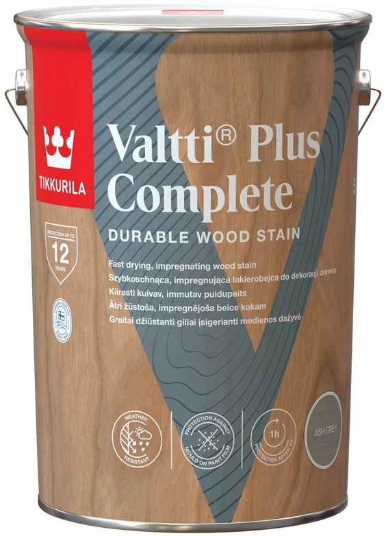 Medienos dažyvė TIKKURILA VALTTI PLUS COMPLETE, šilko matiniai, pilkos sp., 2,5 l