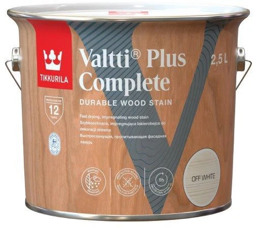 Medienos dažyvė TIKKURILA VALTTI PLUS COMPLETE, šilko matiniai, balkšvos sp., 2,5 l
