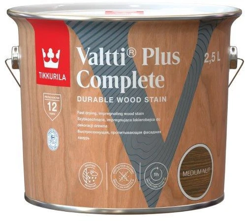 Medienos dažyvė TIKKURILA VALTTI PLUS COMPLETE, šilko matiniai, juodos sp., 2,5 l