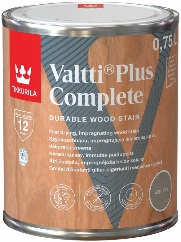 Medienos dažyvė TIKKURILA VALTTI PLUS COMPLETE, šilko matiniai, pilkos sp., 0,75 l