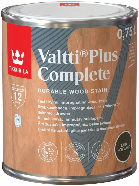 Medienos dažyvė TIKKURILA VALTTI PLUS COMPLETE, šilko matiniai, ąžuolo sp., 0,75 l