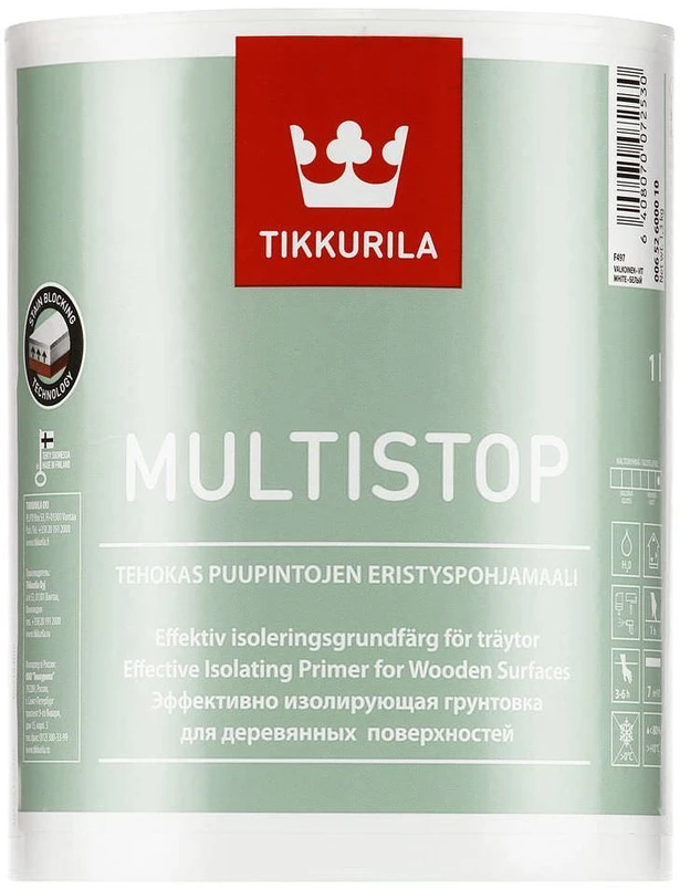 Medienos gruntas nuo sakų TIKKURILA MULTISTOP, visiškai matinis, 1 l