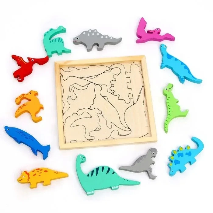 Medinė dinozaurų dėlionė 12 dalių - Mega Creative