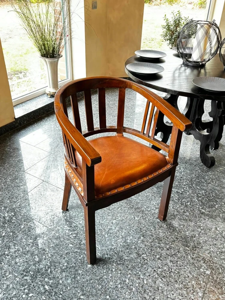 MEDINĖ KĖDĖ Antyki24 Nauja Lenong Retro Odinė Sėdynė Ruda