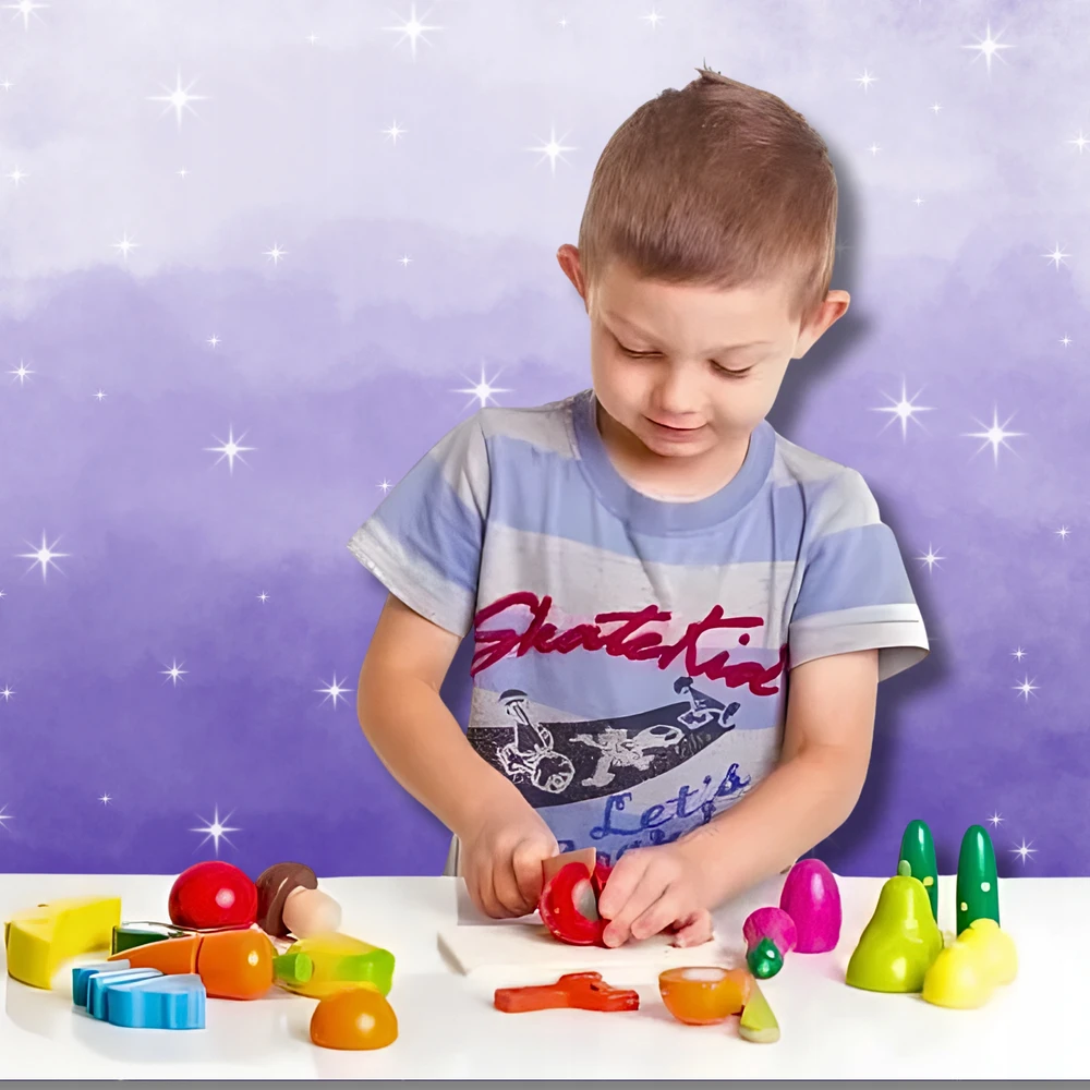 AAA Medinės daržovės ir vaisiai, skirti pjaustyti Velcro kibire su priedais