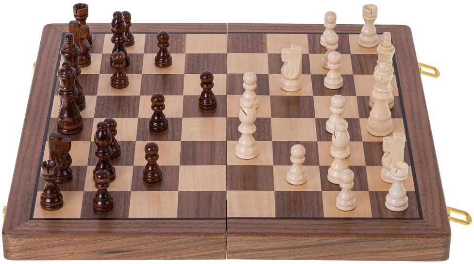 Mediniai šachmatų ir damų rinkinys 380x380mm, magnetinis, su papildomais valdovais