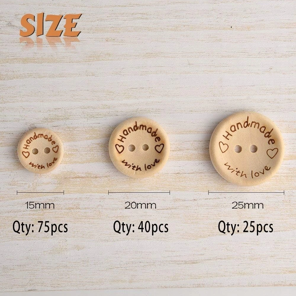 MEDINIAI SAGAUTĖS 15 MM 20 MM 25 MM APVALYTI 140 VNT DEKORACIJŲ SIUVIMO