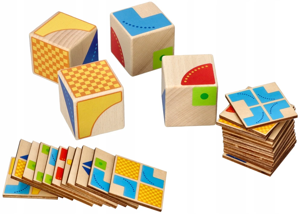 Goki Medinė loginė Tetris dėlionė su 18 spalvotų kaladėlių ir užduočių kortelėmis vaikams nuo 3 metų