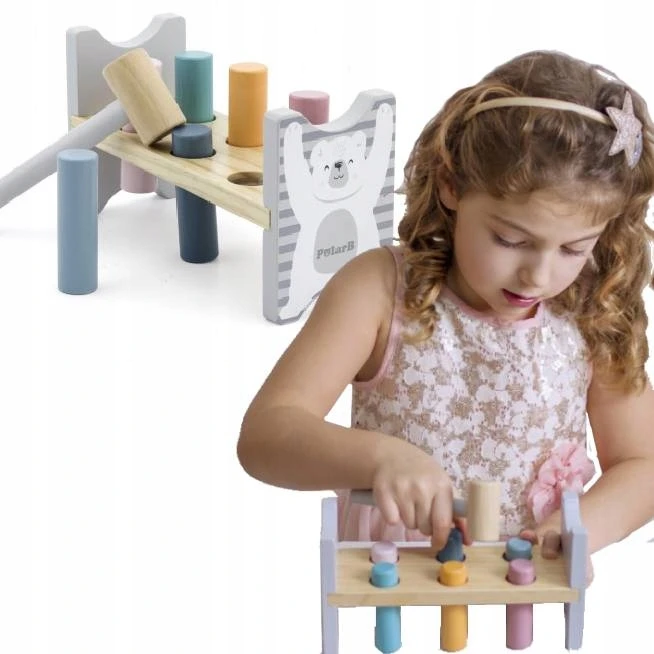 Viga medinis suolelis, baudžiantis alkį plaktuku - „Polarb Montessori“