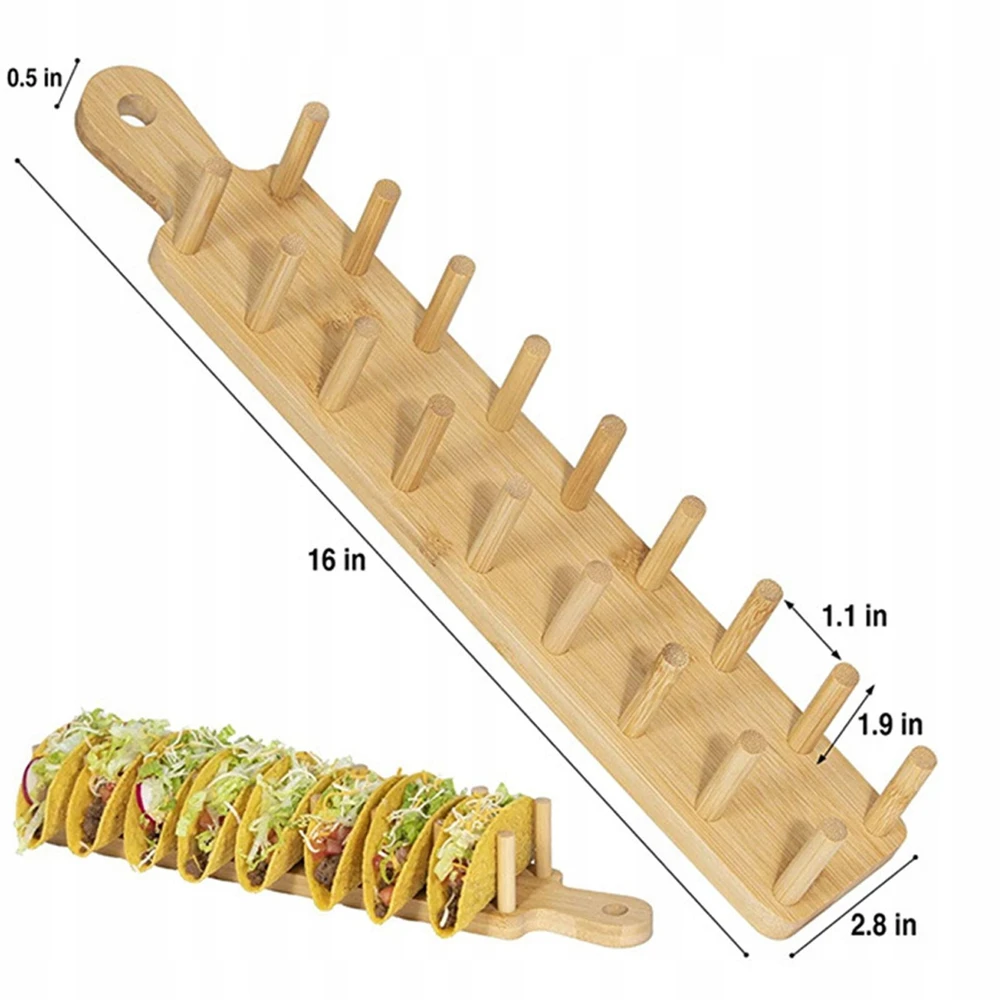 Medinis „Taco“ laikiklis „Tortilla“ stovas bulvių traškučių kukurūzų suktinimui, telpa 8 tacos