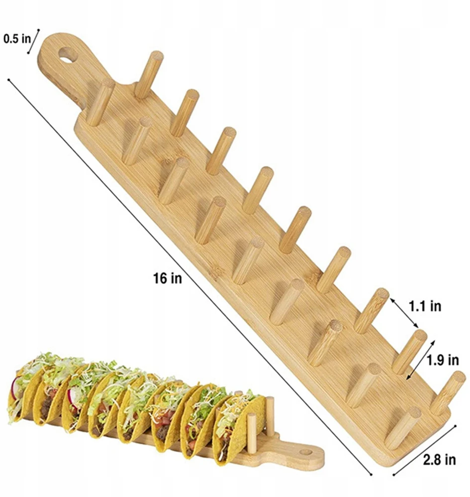 Medinis taco laikiklis virtuvės įrankis Tvirtas daugiafunkcis meksikietiškas taco padėklas